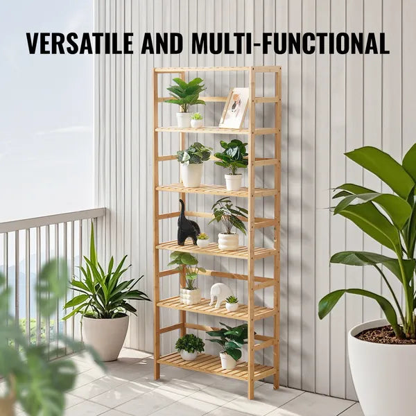 AEELLEEA 6-Tier Bamboo Storage Shelf 23.62 x 10.24 x 63.39 Inch, Freestanding Wood Display Rack for Bathroom Kitchen Living Room Office