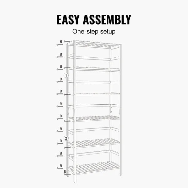 AEELLEEA 6-Tier Bamboo Storage Shelf 23.62 x 10.24 x 63.39 Inch, Freestanding Wood Display Rack for Bathroom Kitchen Living Room Office