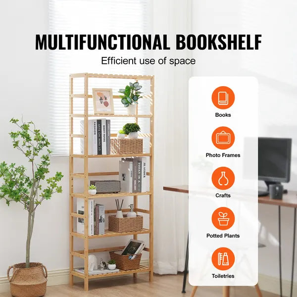 AEELLEEA 6-Tier Bamboo Storage Shelf 23.62 x 10.24 x 63.39 Inch, Freestanding Wood Display Rack for Bathroom Kitchen Living Room Office