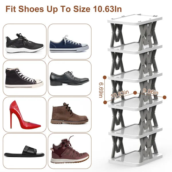 Aeelleea 6-Tier Foldable Shoe Rack, Freestanding Narrow Shoe Storage Organizer, Space Saving Shoe Shelf for Entryway Corner Hallway Bedroom