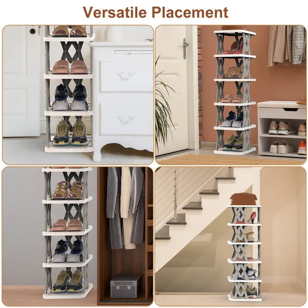 Aeelleea 6-Tier Foldable Shoe Rack, Freestanding Narrow Shoe Storage Organizer, Space Saving Shoe Shelf for Entryway Corner Hallway Bedroom