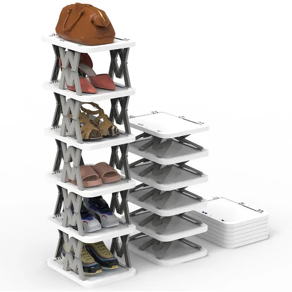 Aeelleea 6-Tier Foldable Shoe Rack, Freestanding Narrow Shoe Storage Organizer, Space Saving Shoe Shelf for Entryway Corner Hallway Bedroom