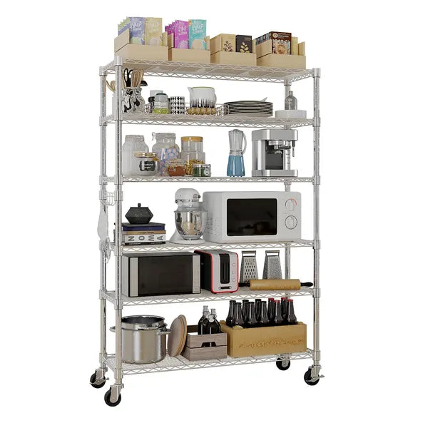 Aeelleea 6 Tier NSF Certified Wire Shelving Unit with Wheels, Freely Adjustable Heavy Duty Metal Storage Rack, Silver,48x18x72 Inch