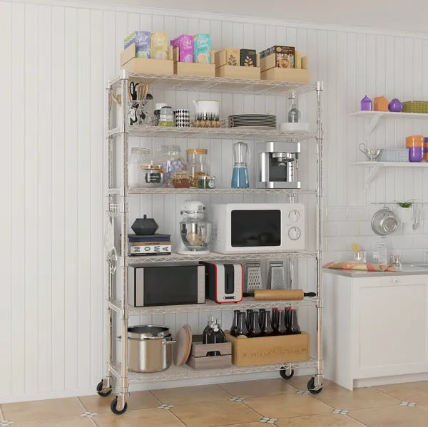 Aeelleea 6 Tier NSF Certified Wire Shelving Unit with Wheels, Freely Adjustable Heavy Duty Metal Storage Rack, Silver,48x18x72 Inch