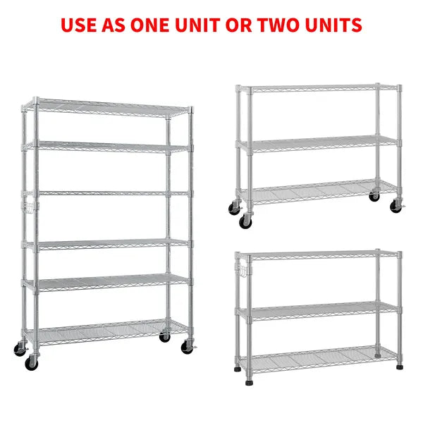 Aeelleea 6 Tier NSF Certified Wire Shelving Unit with Wheels, Freely Adjustable Heavy Duty Metal Storage Rack, Silver,48x18x72 Inch