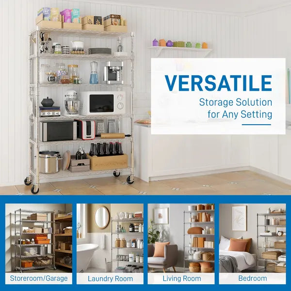 Aeelleea 6 Tier NSF Certified Wire Shelving Unit with Wheels, Freely Adjustable Heavy Duty Metal Storage Rack, Silver,48x18x72 Inch