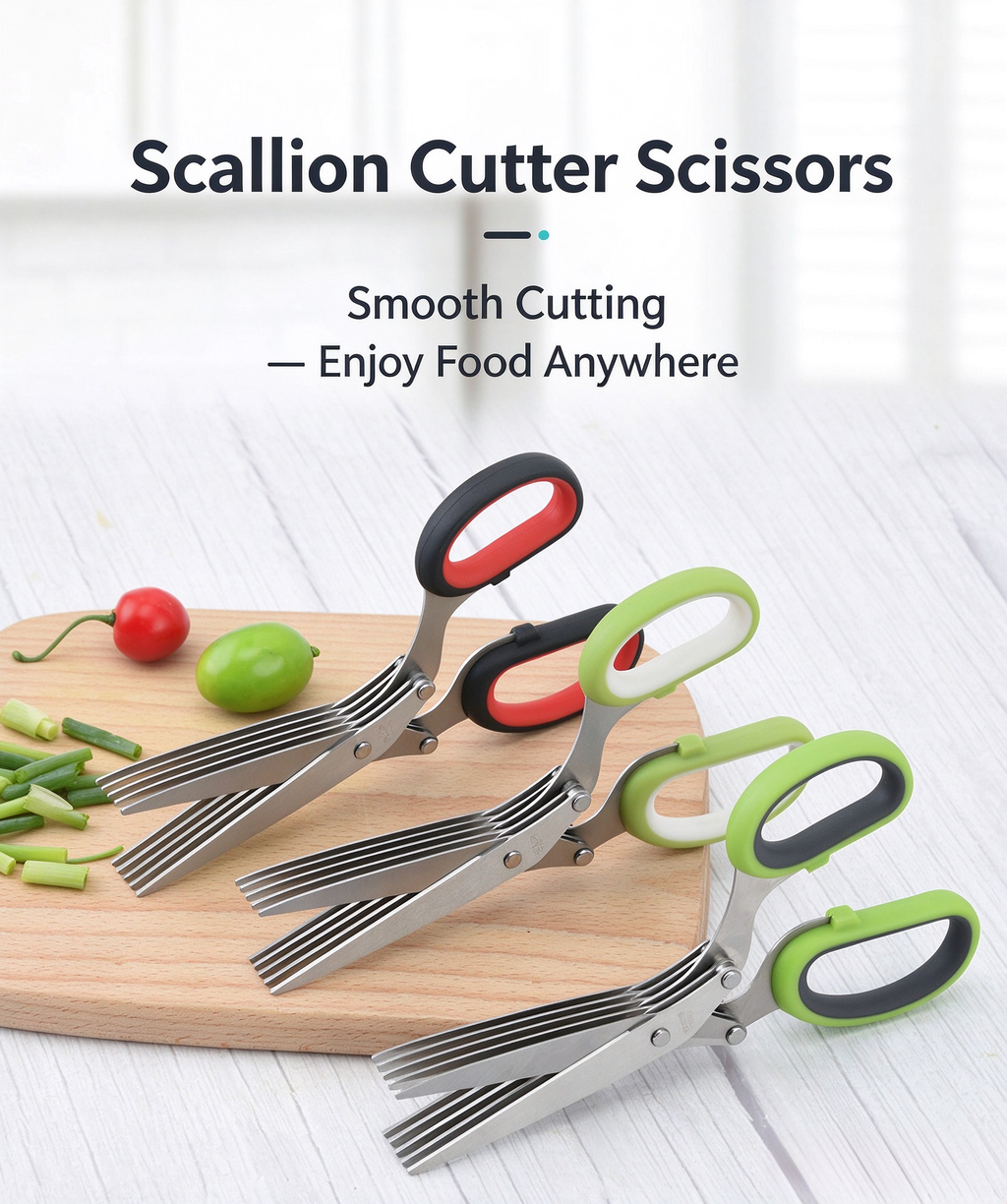 5 Blade Kitchen Scallion Shears, Stainless Steel Multi-Layer Herb Cutting Scissors with Cleaning Comb for Chives, Basil, Cilantro