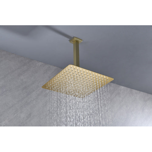 AEELLEEA 10 Inch Square Rain Shower Head with 7.9 Inch Ceiling Mount Arm, Brushed Gold Overhead Rainfall Shower for Bathroom