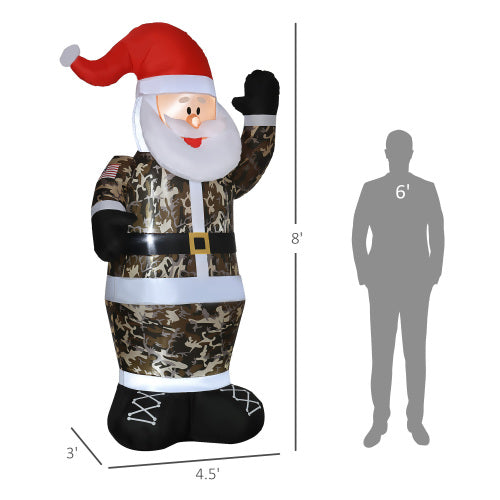 AEELLEEA 8' Inflatable Santa Christmas Decoration with Built-In LED Lights, Camouflage Outdoor Yard Holiday Decor
