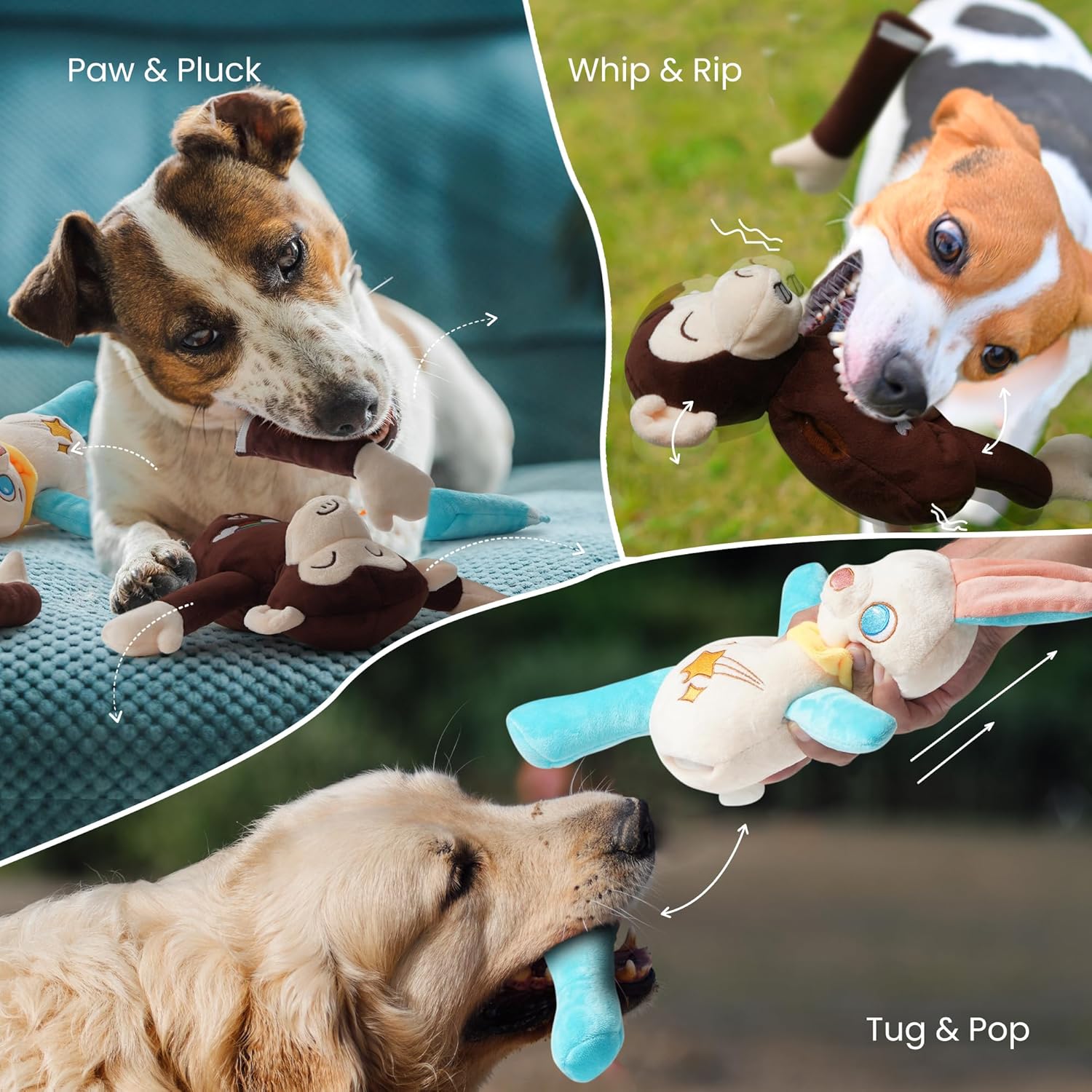 ZippyPawst Dog Toys with Squeaker & Crinkle - Interactive Stuffed Plush Toy to Keep Dogs Busy, Pet Puzzle Enrichment Chew Toys for Small Medium Large Breeds