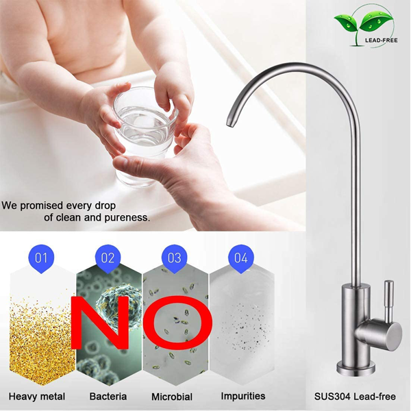 AEELLEEA Drinking Water Faucet, SUS304 Stainless Steel RO Faucet with 360° Swivel Gooseneck Spout, Single Handle, Brushed Nickel