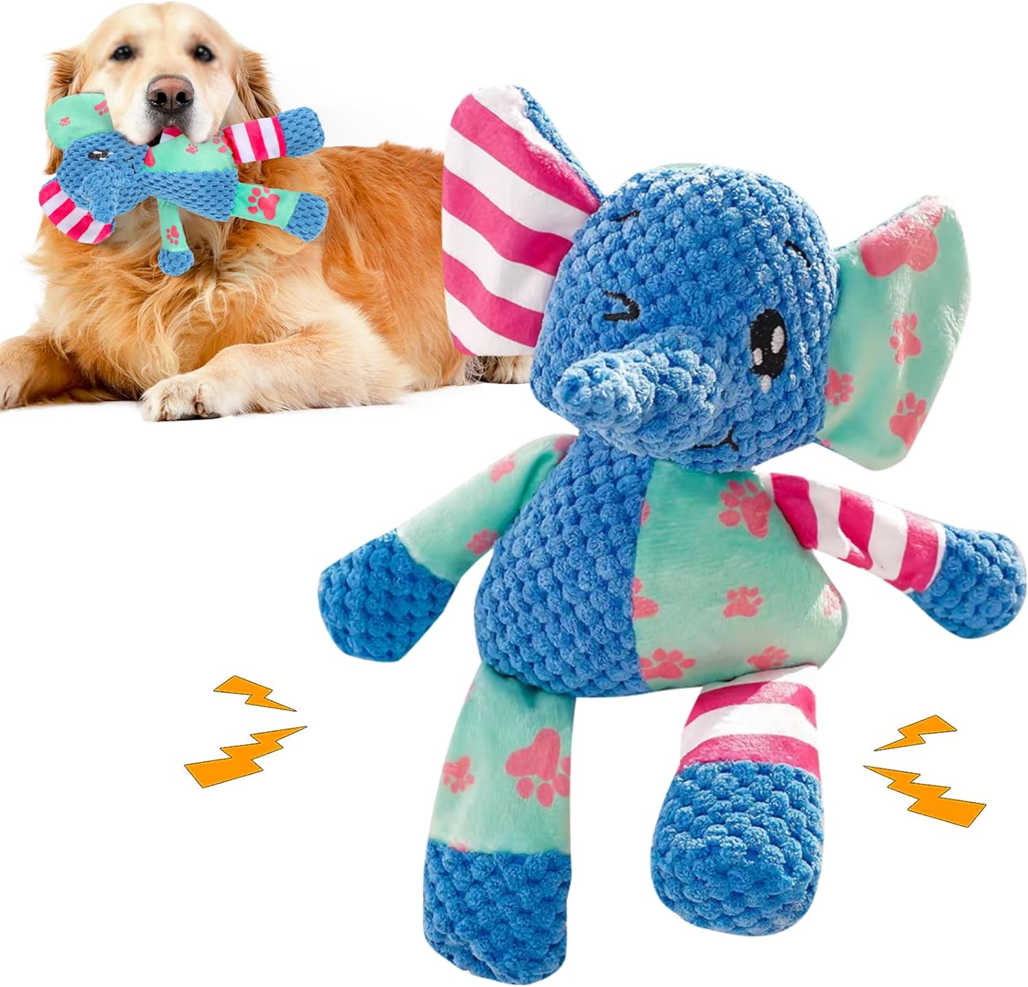 ZippyPawsToys Puppy Teething Interactive Chewing Plush Toy to Keep Them Busy, Best Birthday, Christmas, Halloween, Easter Gift, Elephant