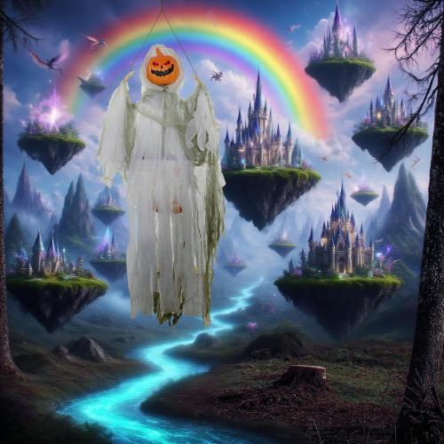 AEELLEEA 47.2" Sound Activated Hanging Pumpkin Ghost Halloween Decoration with Light-Up Eyes and Creepy Sound