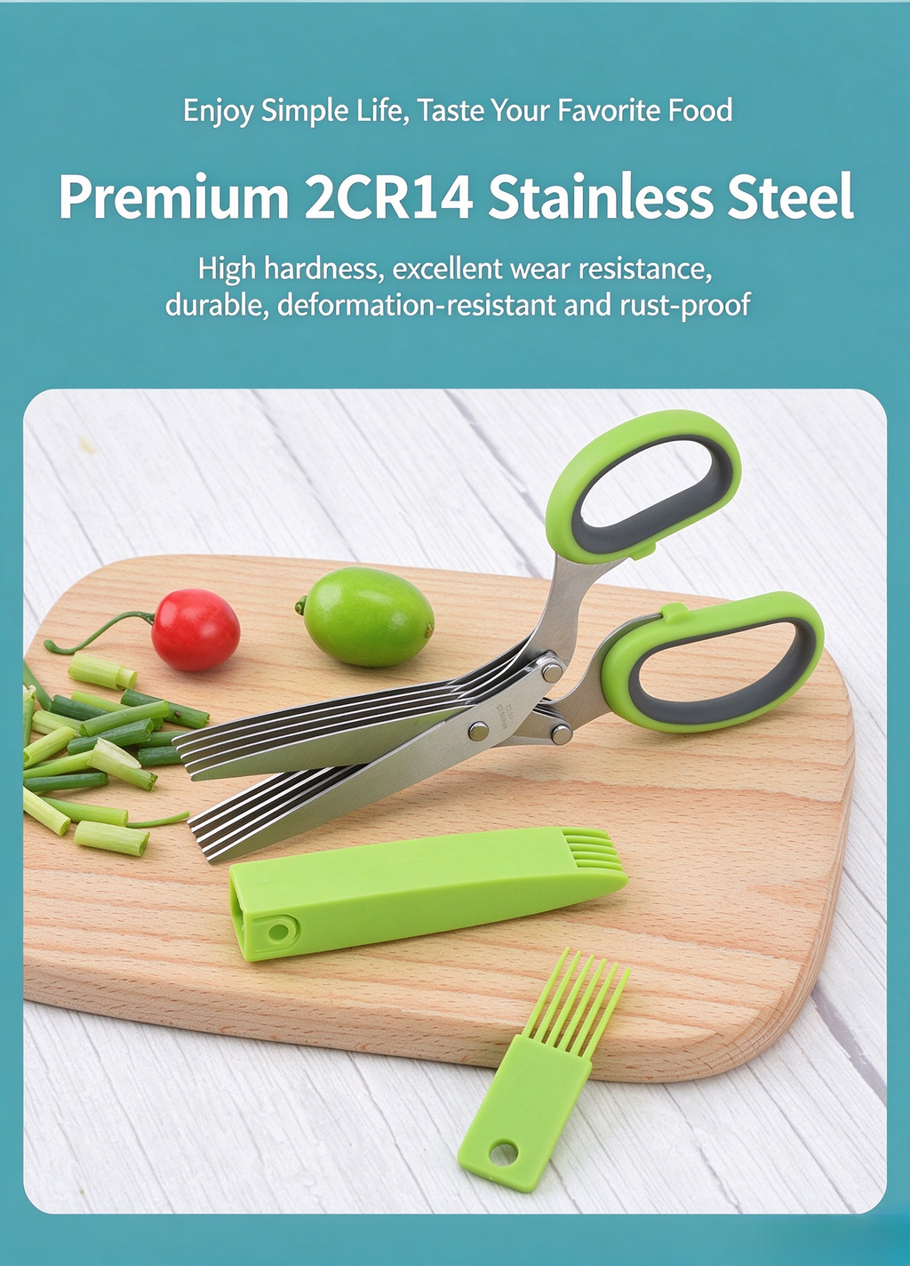 5 Blade Kitchen Scallion Shears, Stainless Steel Multi-Layer Herb Cutting Scissors with Cleaning Comb for Chives, Basil, Cilantro
