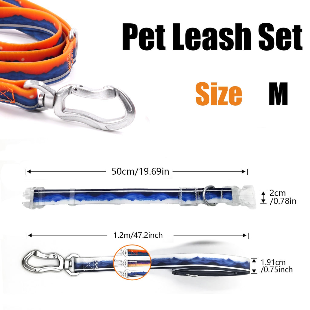 Reflective Dog Collar and Leash Set, Waterproof Adjustable Dog Leash with Metal Swivel Clip, Soft Handle Pet Leash Collar for Medium Large Dogs