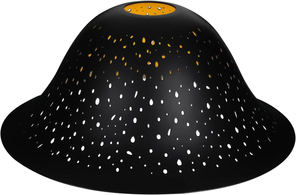 Etched Star Metal Lampshade – Black & Gold Bell Shape, 9.5” Diameter, 4” Height – Fits Torchiere, Floor & Pendant Lights (E26 Socket)