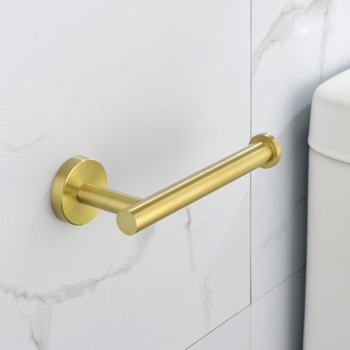 AEELLEEA 6-Piece Brushed Brass Bathroom Hardware Set, 23.6" Double Towel Bar Ring Toilet Paper Holder 2 Robe Hooks Wall Mount Kit