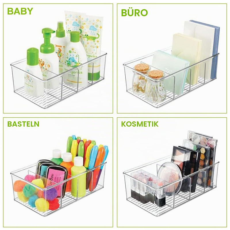Compact Clear Plastic 4-Compartment Mini Storage Bins | For Pantry & Fridge Organizers Storage, Kitchen Organization, Fits Small Spice Pouches & Snack Packets
