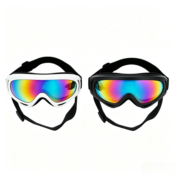 2 Pack Dog Goggles Pet Sunglasses with Adjustable Straps, Rainbow Lens Eye Protection for Medium Large Dogs, Black & White