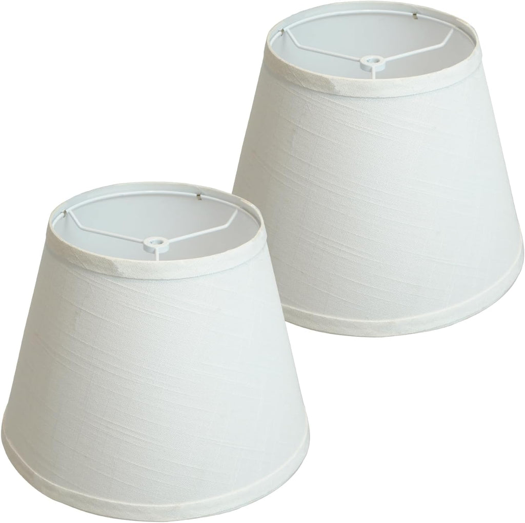 2 Pack White Linen Bell Lampshade, 7×11×8 Inch Handcrafted Spider Fitter Shade with Harp Holder for Table Lamp