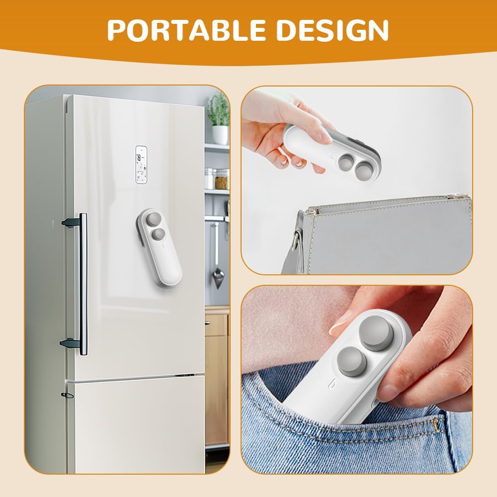 2 in 1 Mini Bag Sealer with Cutter and Magnet, Rechargeable Bag Sealer, Portable Mini Sealer, Cordless Resealer Machine for Snack Plastic Bags Food Storage