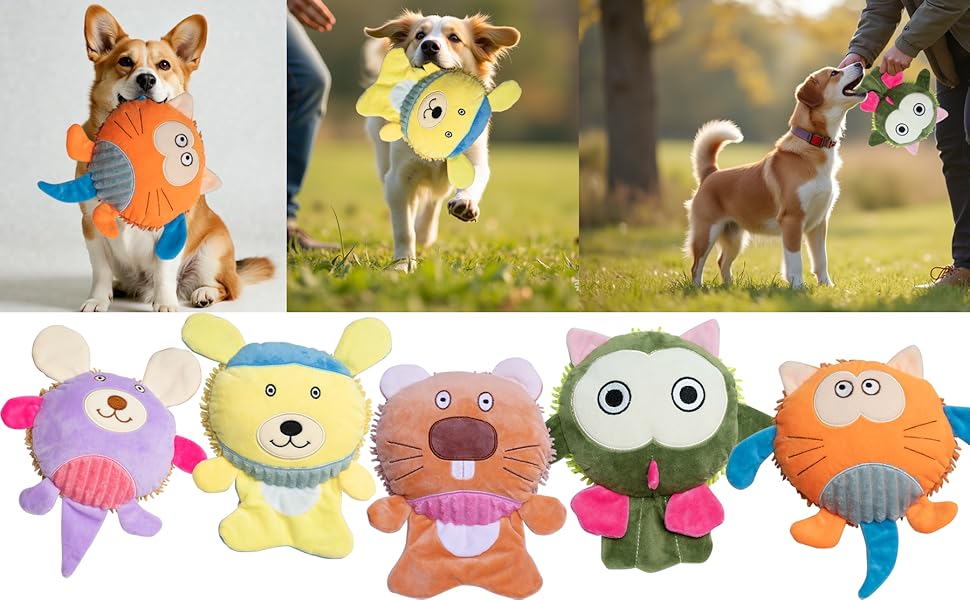 5 Pack Squeak & Crinkle Bulk Pet Squeaky Dog Toys – Interactive Soft Chew Toy for Puppy to Medium Big Dogs