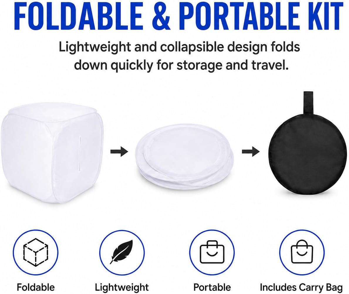 Foldable Photo Studio Light Box, 24x24in Portable Photography Light Tent with Carry Bag, Soft Diffuser for Product Photography, Jewelry & Small Items