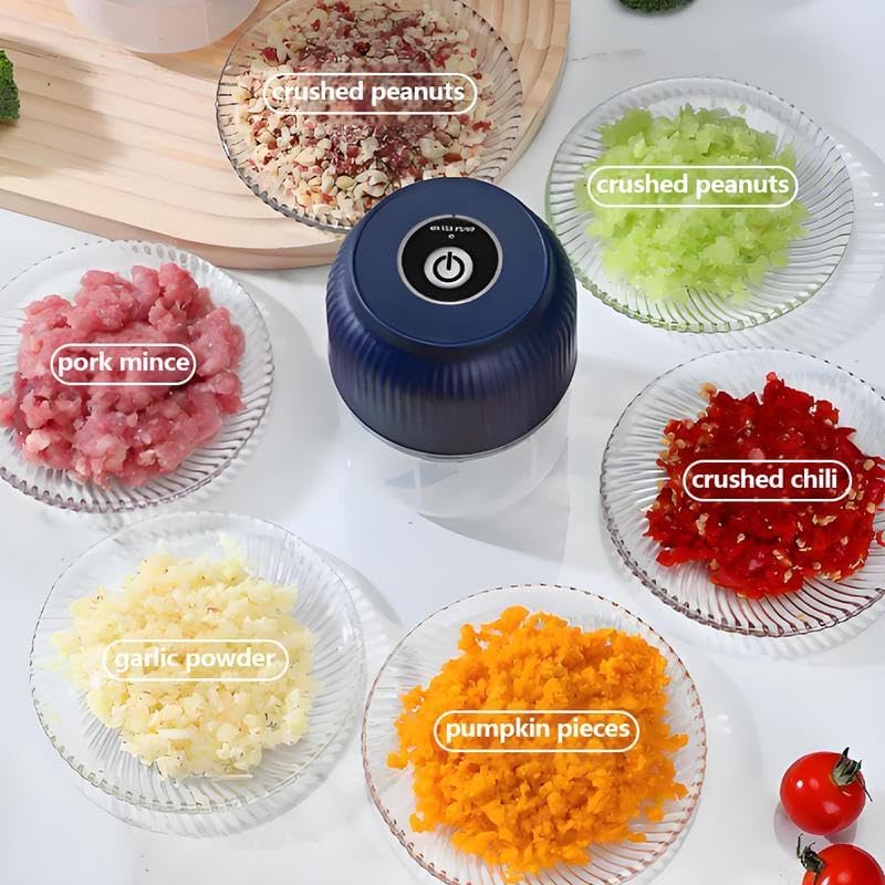 300ml Electric Mini Food Chopper, USB Rechargeable Small Food Processor with 4 Sharp Blades, Portable Garlic Mincer for Onion, Meat, Vegetable