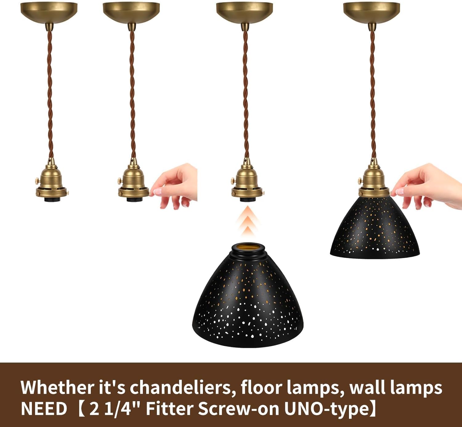 Torchiere Lamp Shade | Etched Stars Design with Screw-On Fitter