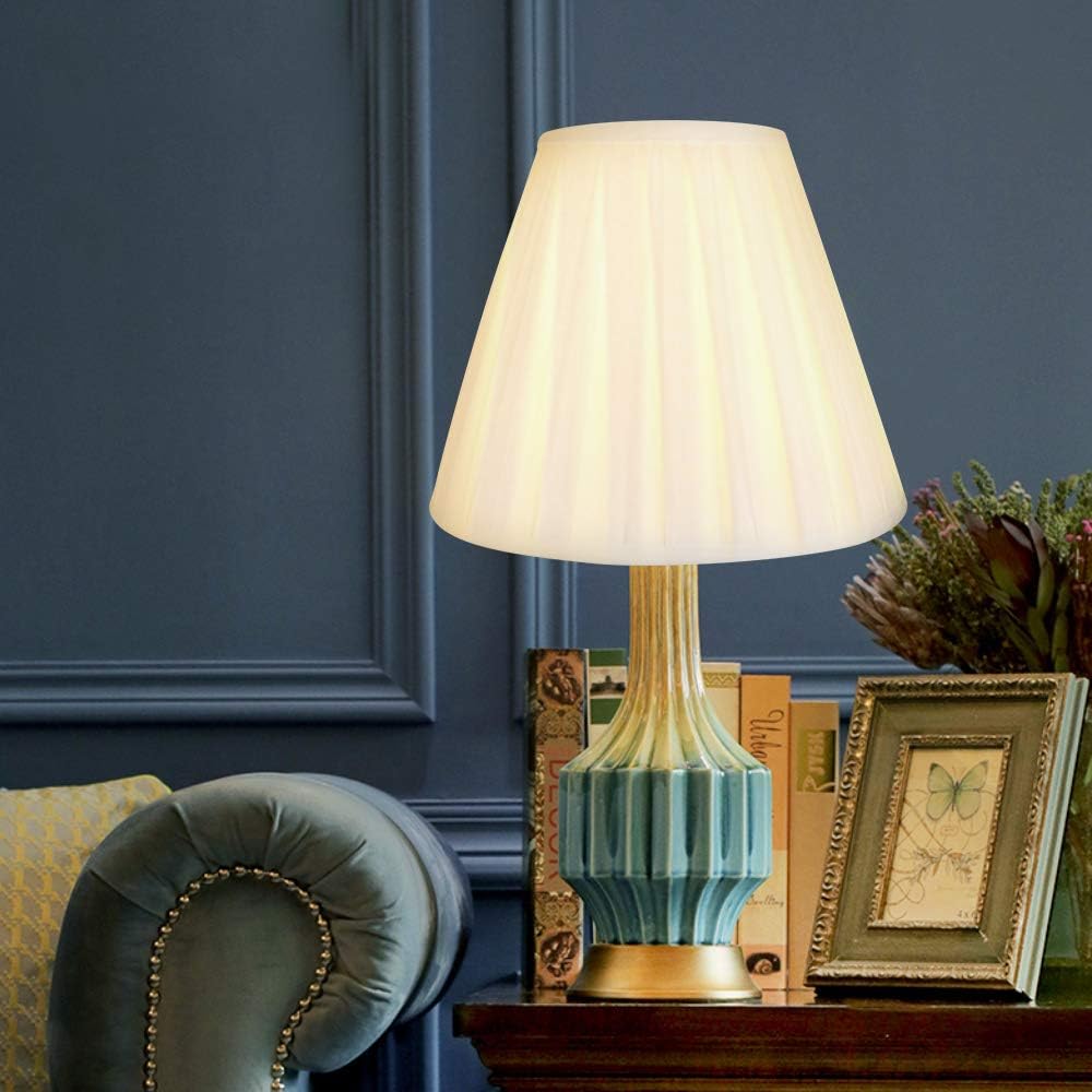 White Pleated Barrel Lampshade, 6" Top 13" Bottom 9.5" Height, TC Chemical Fiber Cloth with Spider Fitter for Table & Floor Lamp