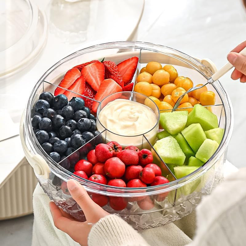 2-Tier Divided Serving Tray with Ice Compartment, Chilled Food Platter, Cold Food Storage Tray for Picnic, BBQ, Party and Kitchen