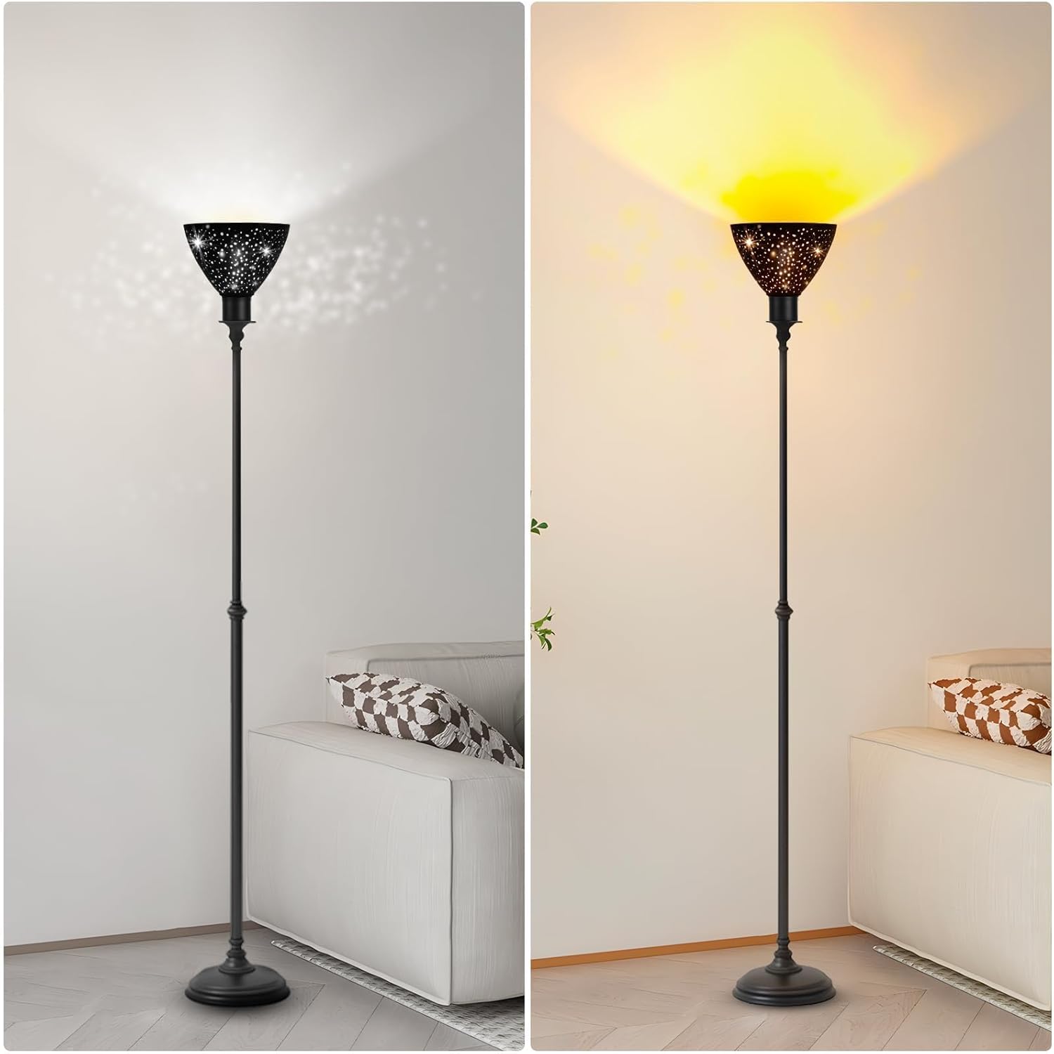 Torchiere Lamp Shade | Etched Stars Design with Screw-On Fitter