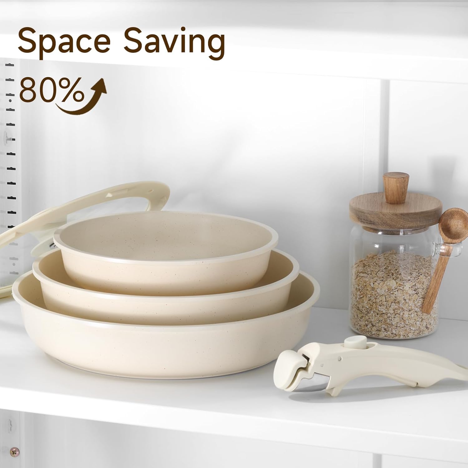 Nonstick Frying Pan Set, Non Stick Frying Pans with lid and Detachable Handle, Frying Pan Set with Removable Handle-8 Inch-9.5 Inch-11 Inch, Oven Safe, PFOA Free, Beige