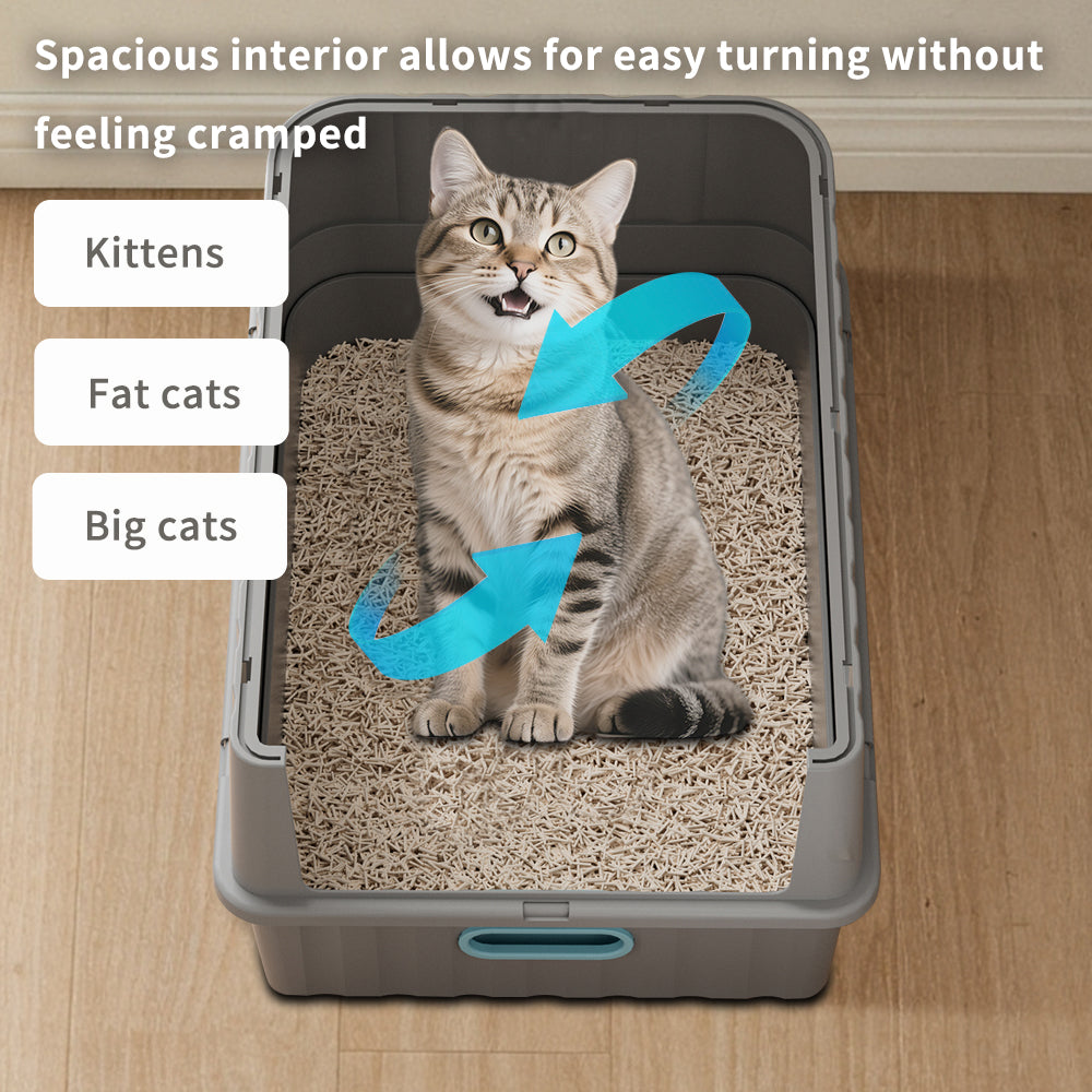 Convertible Enclosed Cat Litter Box with Pull-Out Drawer, Front Door, Top Vent Panel & Litter Scoop, Gray, 19.69" x 13.78" x 13.78"