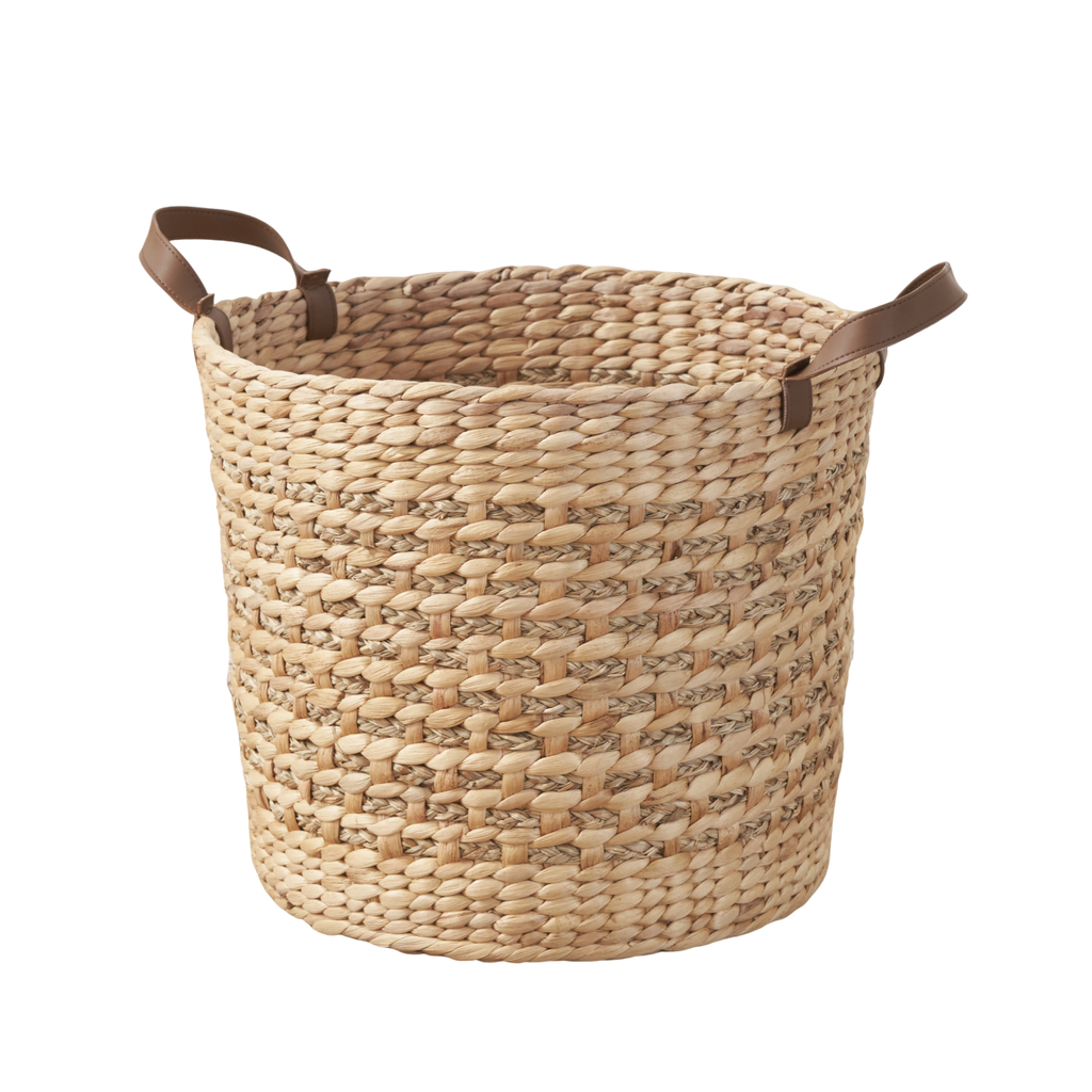 Black Round Resin Woven Storage Basket with Handles 13" x 13" x 10.2" Multi-Use Organizer for Towels, Toys, Magazines & Home Decor
