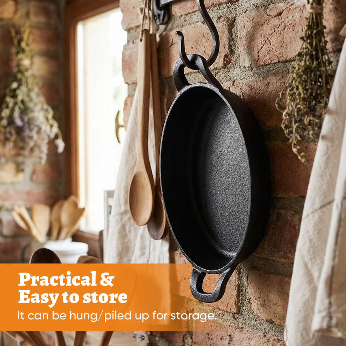 Oval Cast Iron Fajita Pan with Wooden Base, Double Handles, Individual Baking Dish for Steak, Casserole, Bakeware Set, Available in 2 Pack & 4 Pack