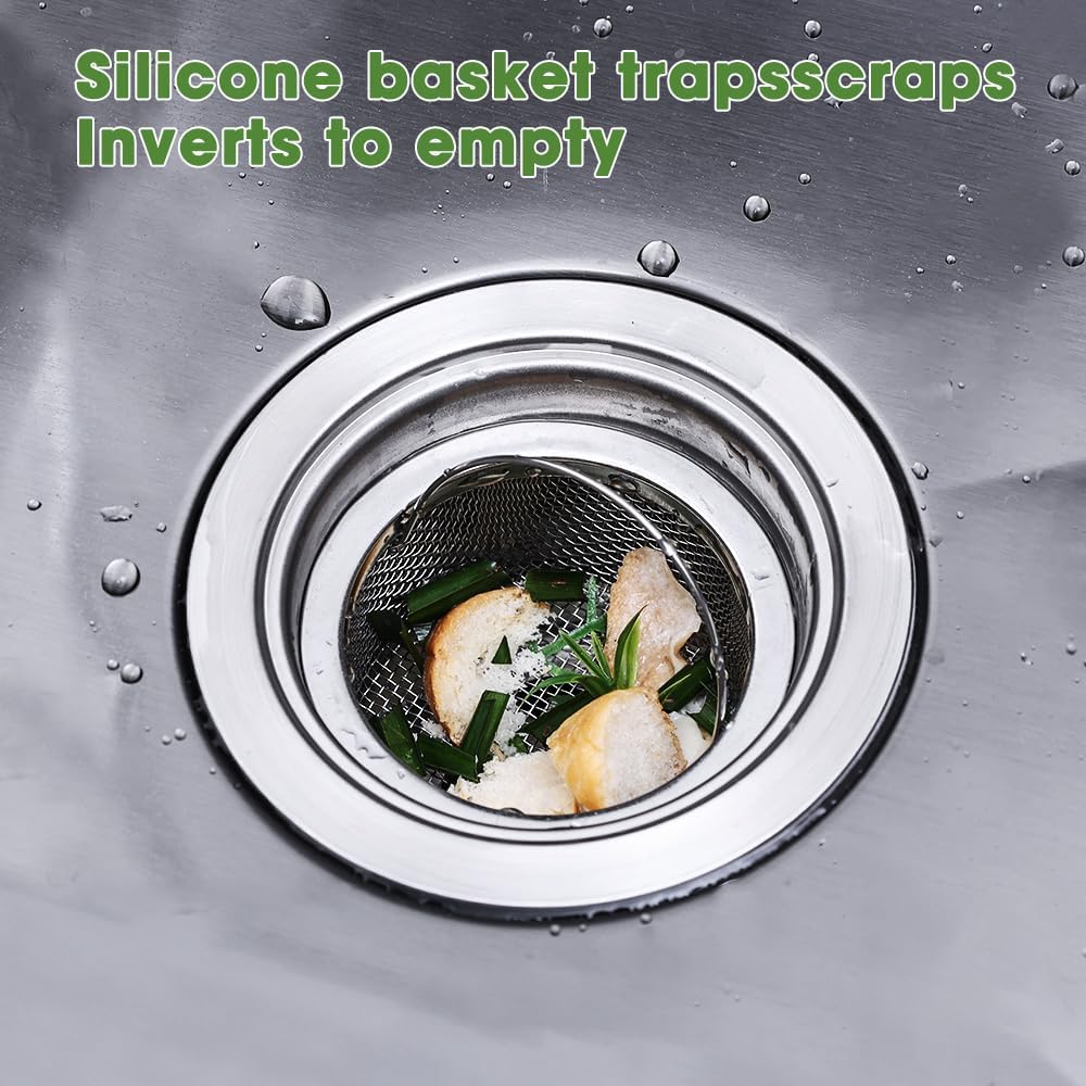 Sink Internal Snag Trap, 3-Inch Stainless Steel Strainer, Anti-Clog Kitchen Sink Drain Filter Mesh, Food & Hair Catcher, Waste Debris Drainage Stopper