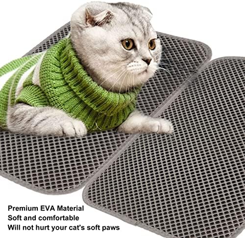 Cat Litter Mat 27.05x18.9 Inch Grey Double Layer Non Slip for Litter Scatter Control Traps 95% Debris Fast Cleaning Solution Cat Owners Home