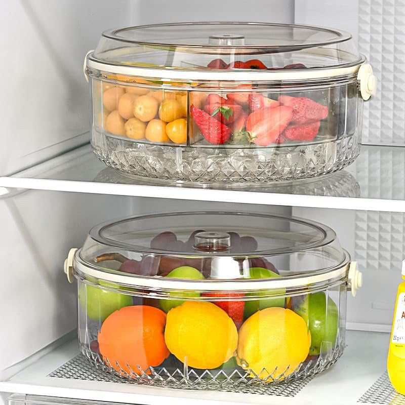 2-Tier Divided Serving Tray with Ice Compartment, Chilled Food Platter, Cold Food Storage Tray for Picnic, BBQ, Party and Kitchen
