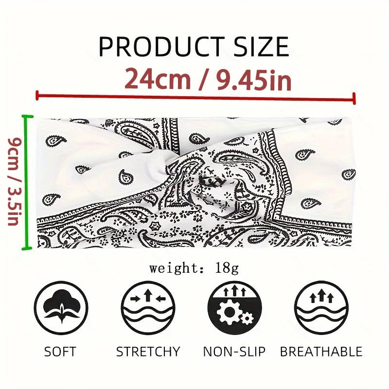 Women's Boho Paisley Print Twist Knotted Wide Headband, Stretchy Non Slip Fabric Head Wrap Hair Band for Yoga Workout Daily Wear, 4 Pack