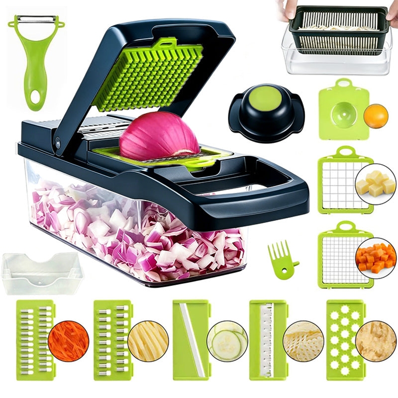 Vegetable Chopper with Container, Multifunctional Mandoline Slicer and Food Cutter for Kitchen Vegetable and Fruit Prep
