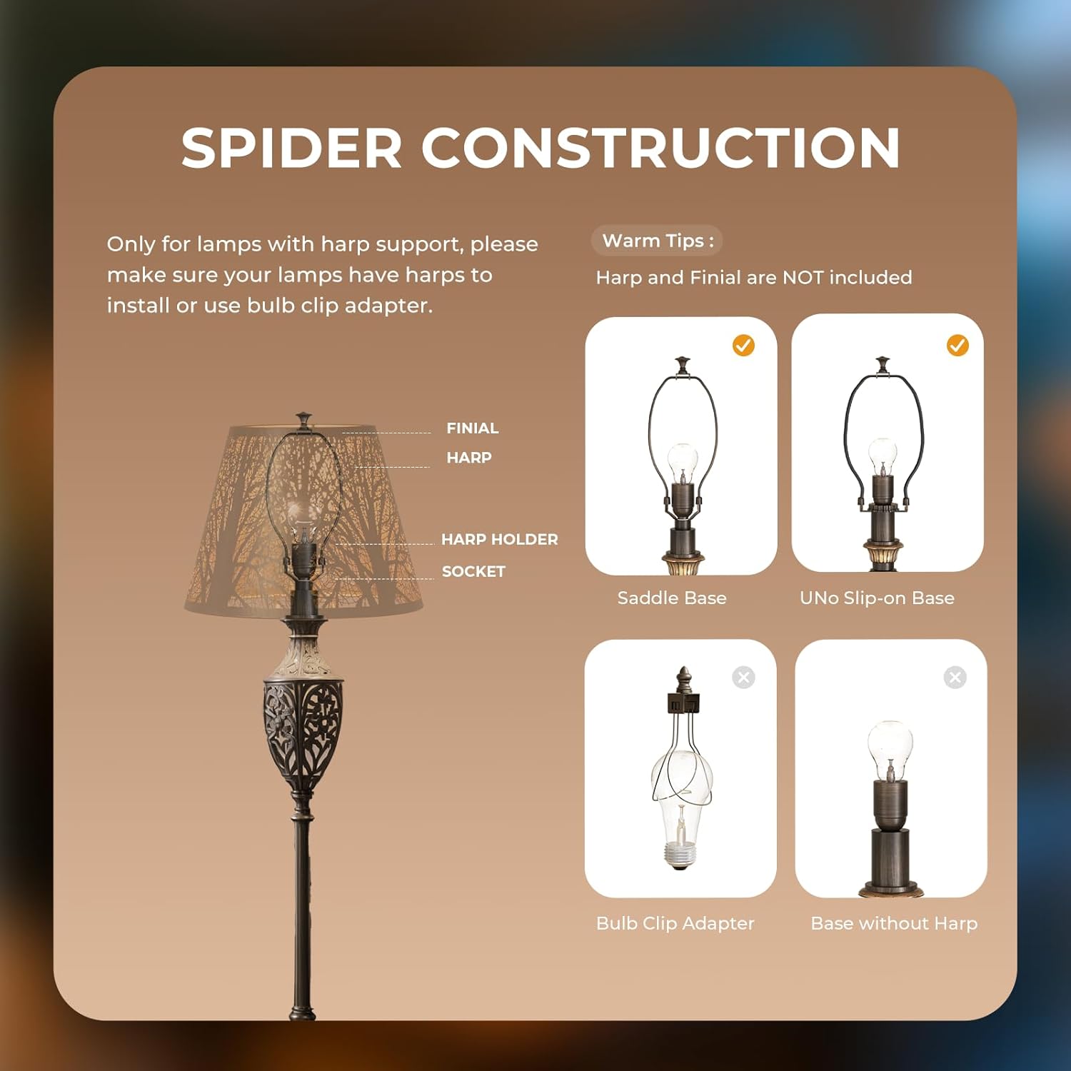 ALUCSET Forest Etched Metal Lamp Shade, 6" Top 10" Bottom 7.5" Spider Fitter Lampshade, Black Outside Gold Inside for Table Lamp Floor Lamp