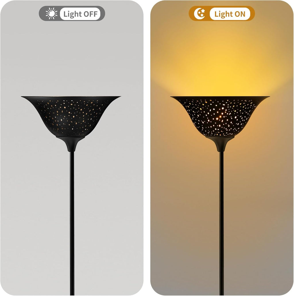Etched Star Metal Lampshade – Black & Gold Bell Shape, 9.5” Diameter, 4” Height – Fits Torchiere, Floor & Pendant Lights (E26 Socket)