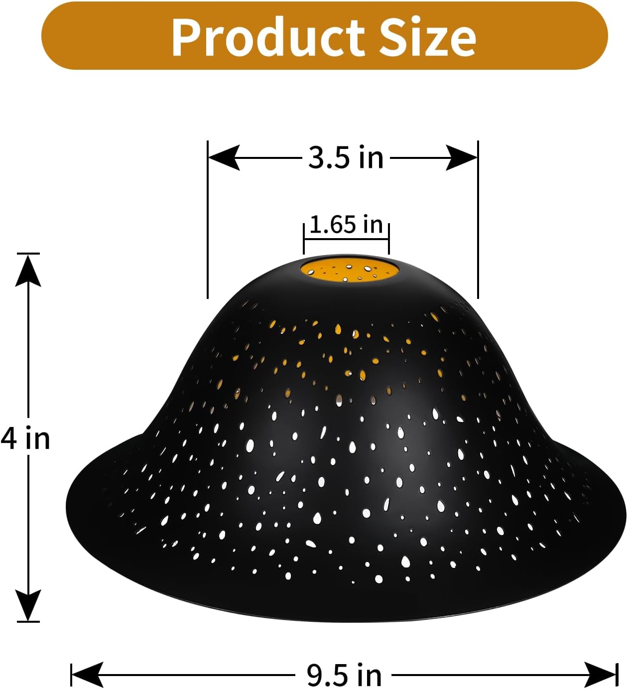 Etched Star Metal Lampshade – Black & Gold Bell Shape, 9.5” Diameter, 4” Height – Fits Torchiere, Floor & Pendant Lights (E26 Socket)