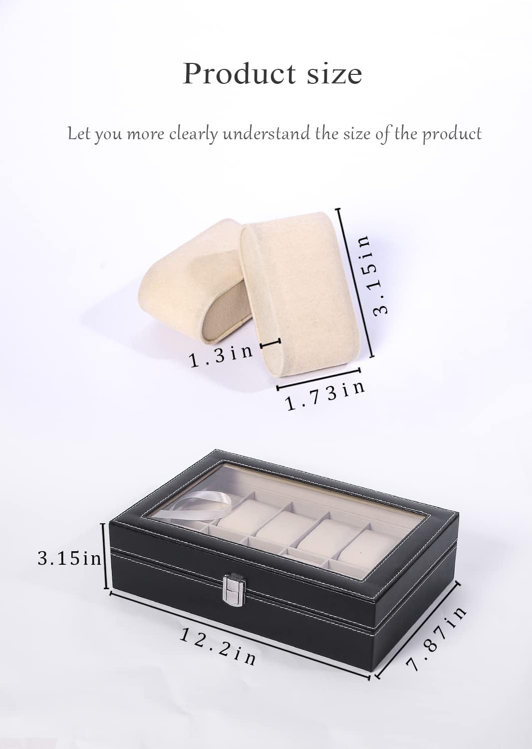 12 Slot Watch Box with Glass Lid, PU Leather Watch Organizer Case with Cushion Pillows and Metal Clasp, Large Capacity Gift for Men Watch Display Storage