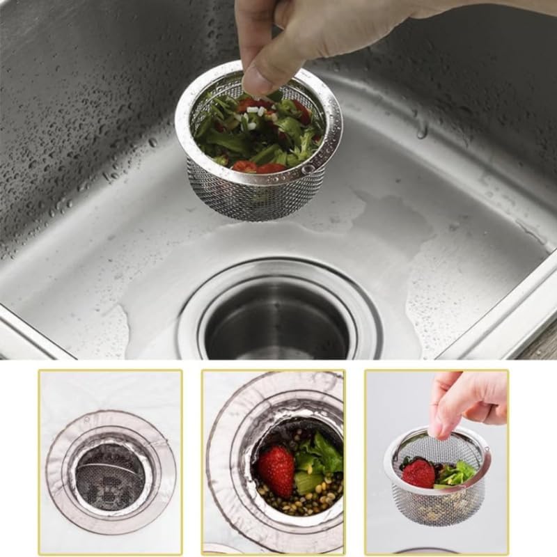 Sink Internal Snag Trap, 3-Inch Stainless Steel Strainer, Anti-Clog Kitchen Sink Drain Filter Mesh, Food & Hair Catcher, Waste Debris Drainage Stopper