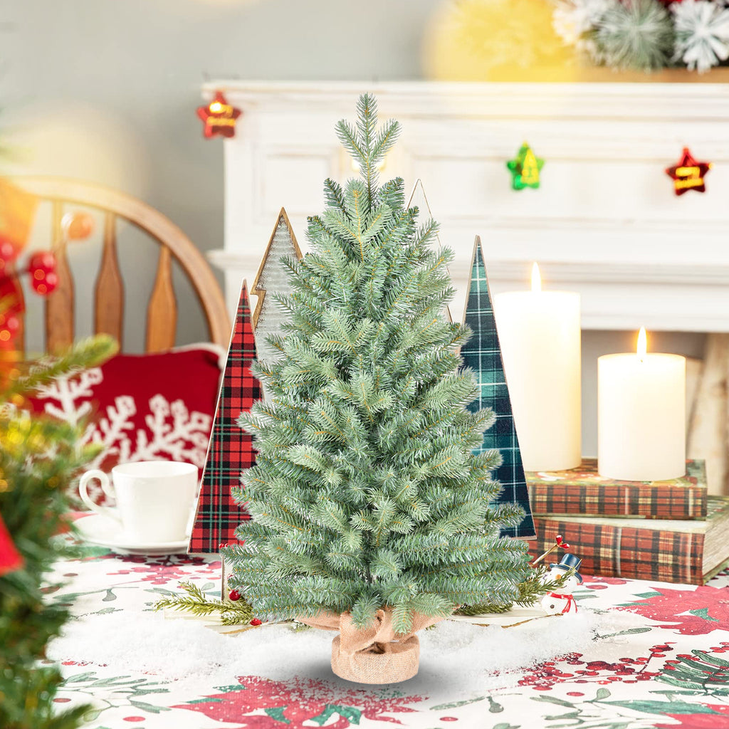 2ft Artificial Mini Christmas Tree, Realistic Green Pine with Burlap Base, Unlit Tabletop Xmas Decor for Home Holiday Party