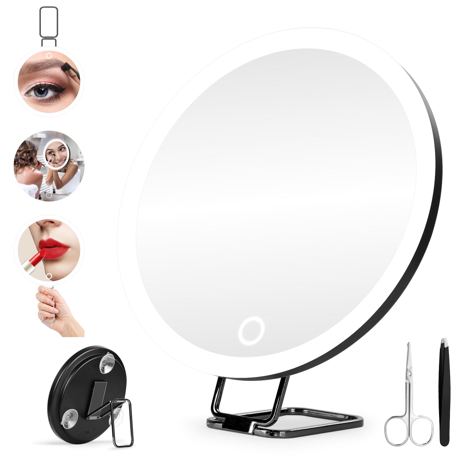 30X LED Makeup Mirror 6" Travel Mirror with Suction Cups + Tweezers & Scissors
