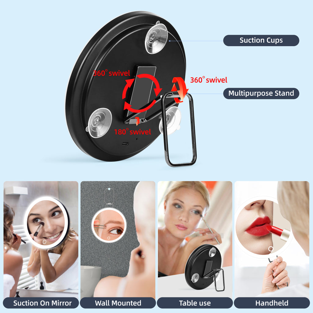 LED Makeup Mirror with Lights, 3 Lighting Modes, 10X 20X 30X Magnifying Vanity Mirror, Desk Suction Hanging 3-Way, Travel