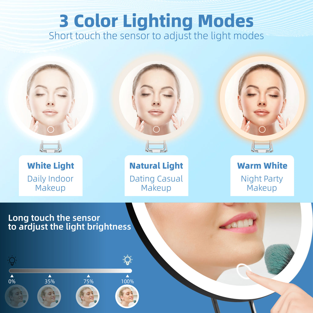 LED Makeup Mirror with Lights, 3 Lighting Modes, 10X 20X 30X Magnifying Vanity Mirror, Desk Suction Hanging 3-Way, Travel